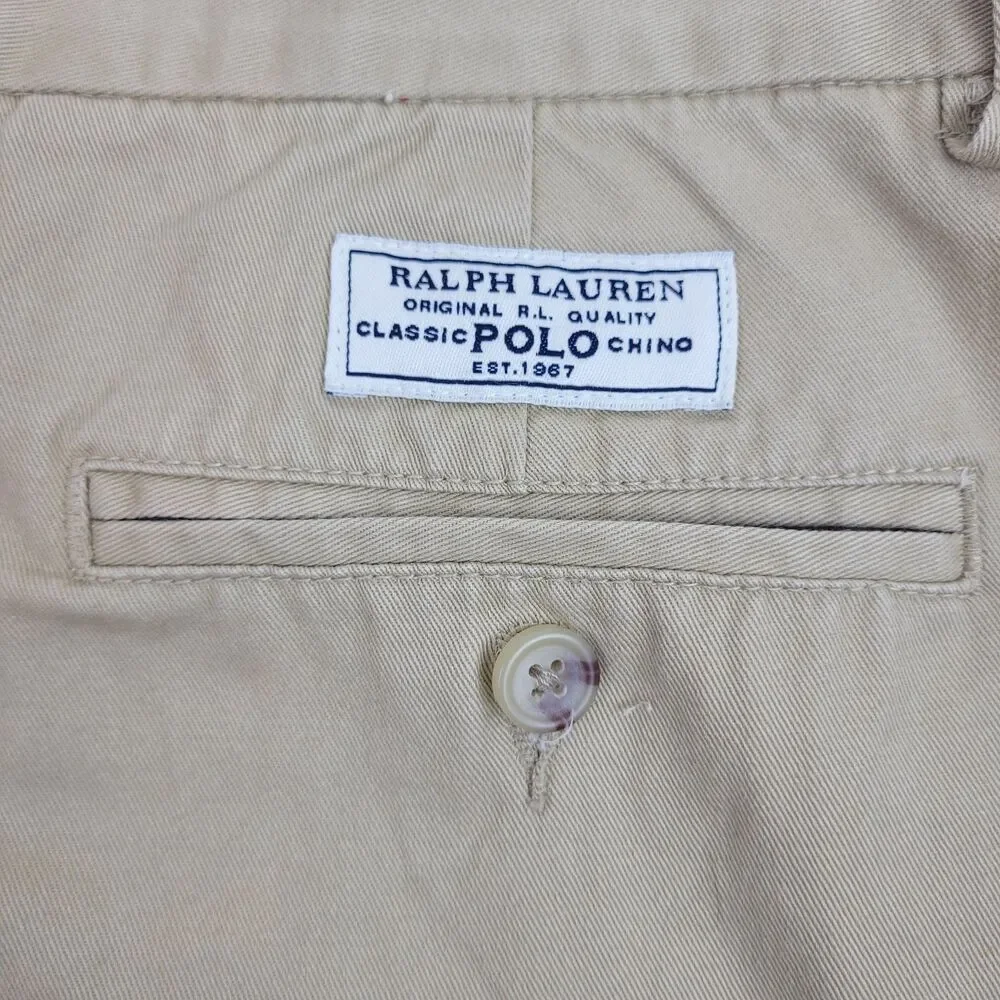 Vtg Polo Ralph Lauren Big Boys Sz 20 Signature Logo Pattern Shorts Tan Navy